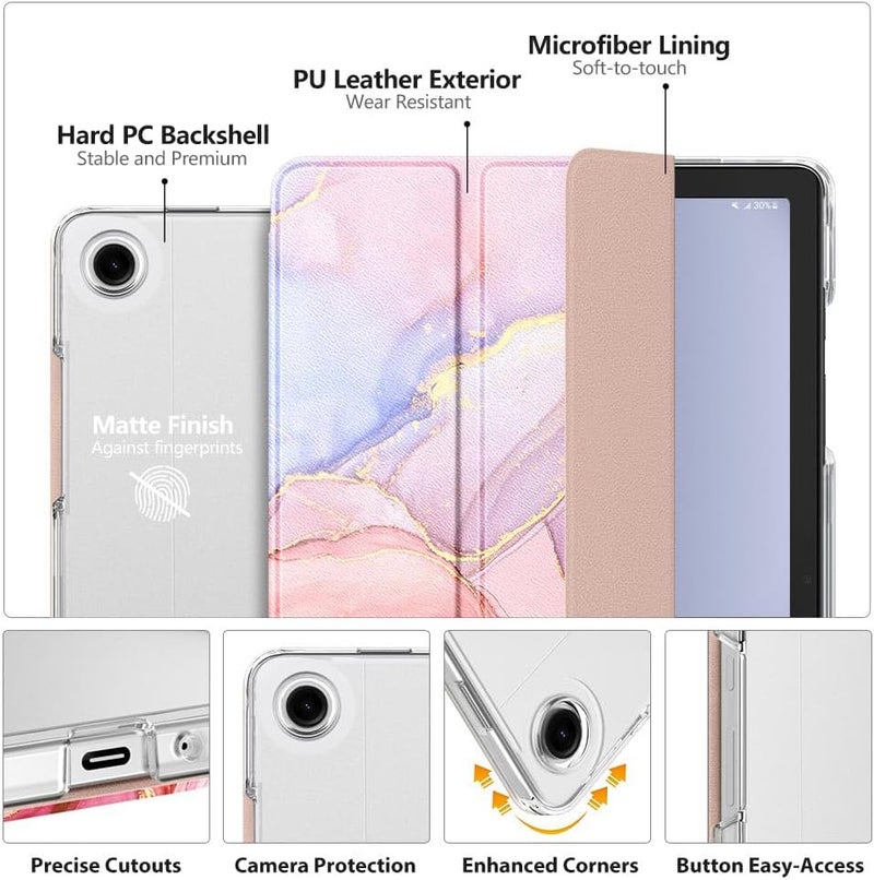 MoKo Case for Galaxy Tab A9+/A9 Plus 11 inch 2023, Slim Stand Protective Smart Cover with Hard PC Translucent Back Shell for Tab A9+ Tablet (SM-X210/X216/X218), Auto Wake/Sleep, Light Pink Gold Marble - Image 3